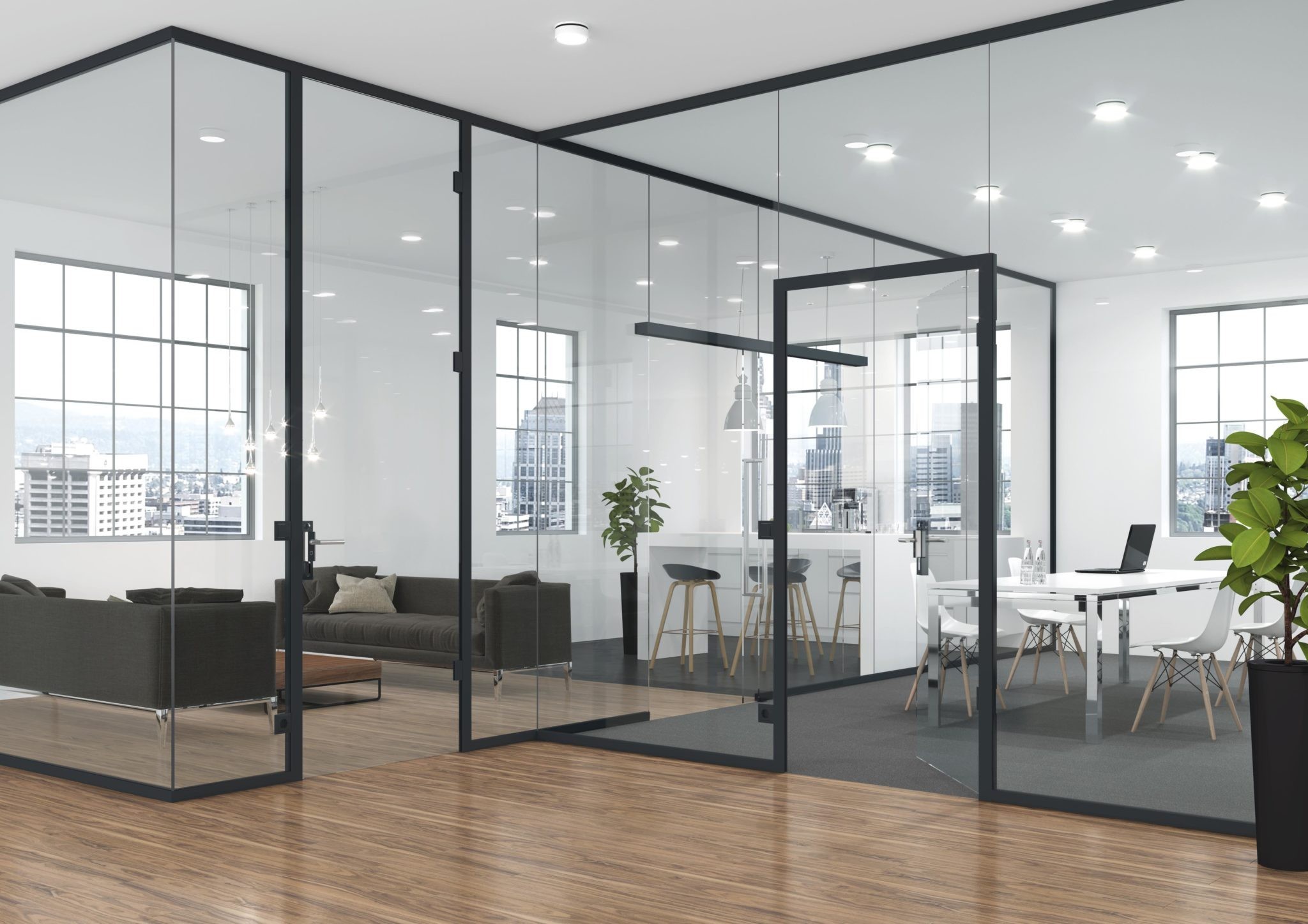 Glass-partition office interior supplied with the US space-zoning case